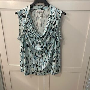 Kasper Blue and Black Patterned Sleeveless Top